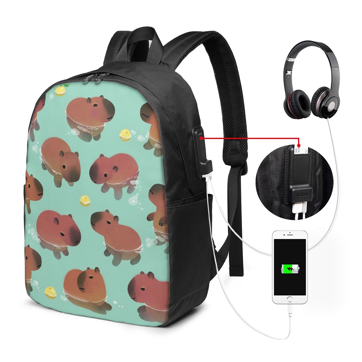 Backpacks - Zaino con motivo animalier Capybara, borsa