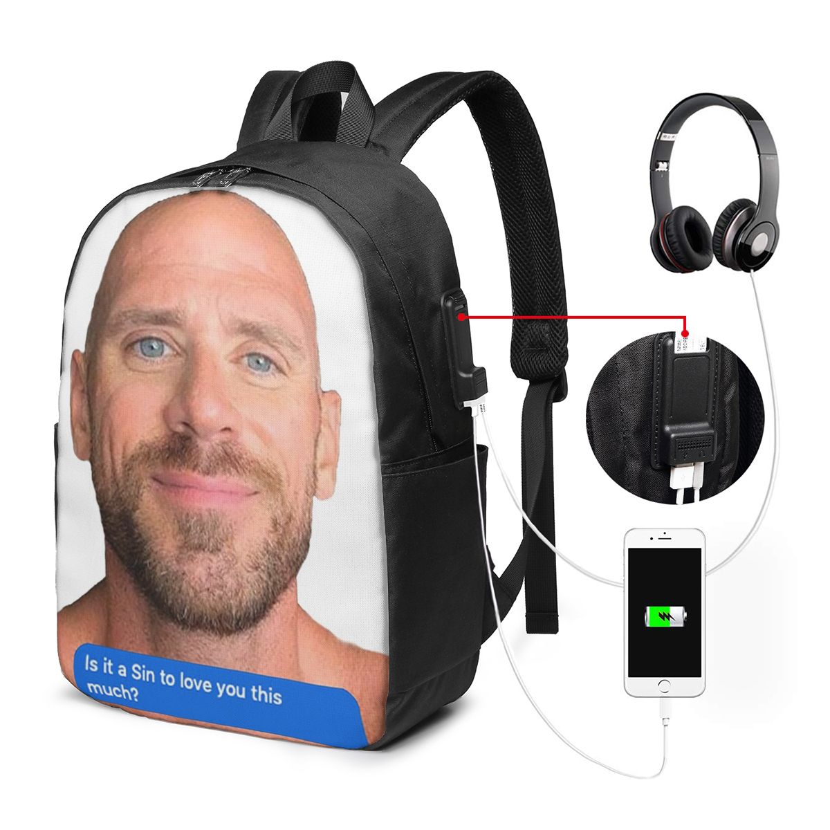 Zaino Johnny Sins Flirty Text  - Backpacks recensione e prezzo